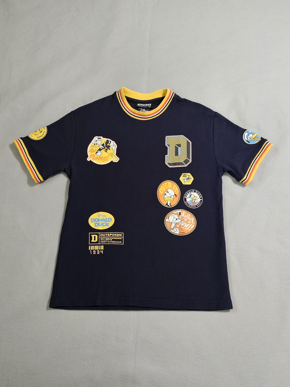 Disney Donald Duck Bonkers Graphic T-Shirt Small Navy Y2K Cartoon Streetwear